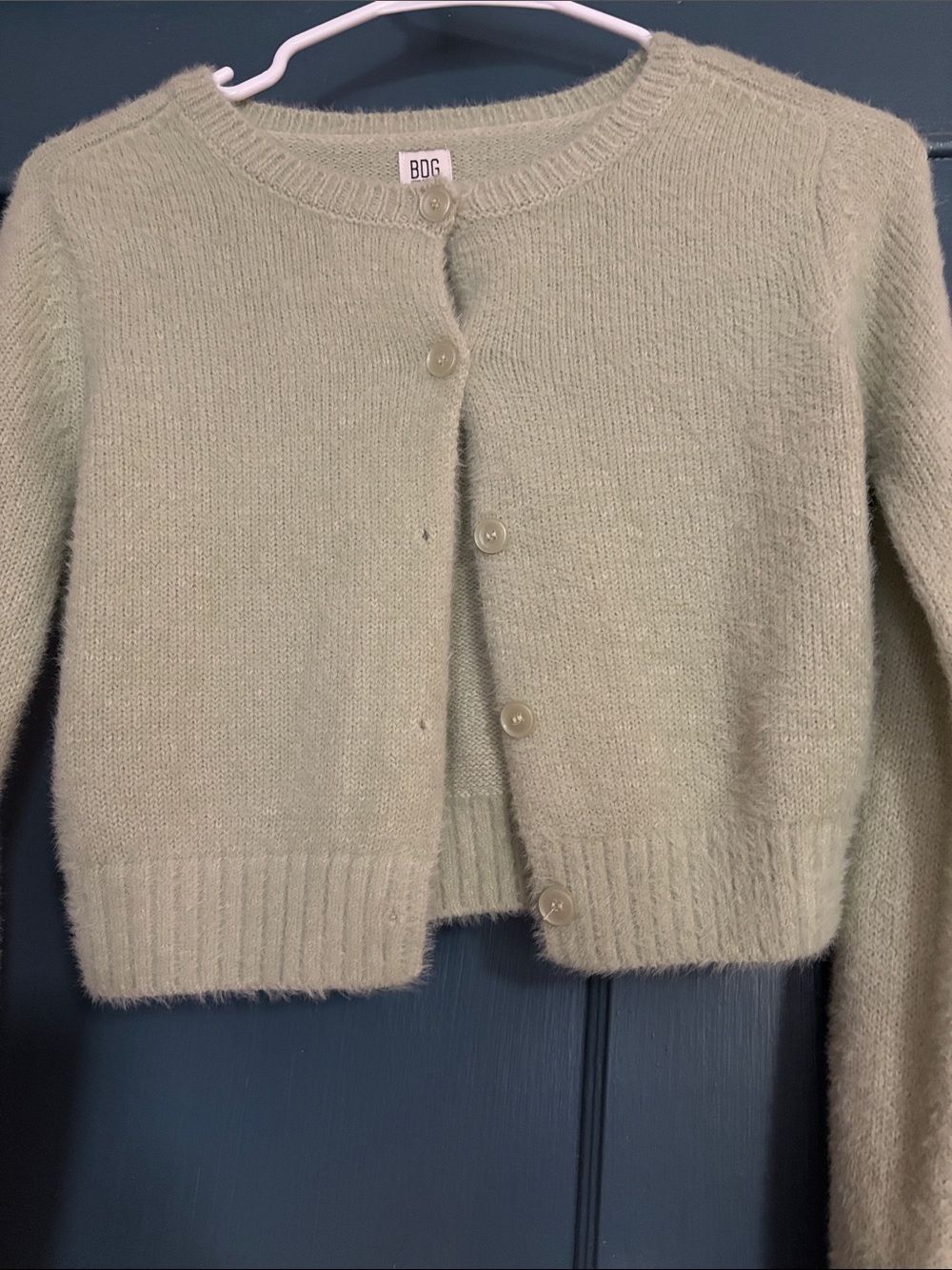 BDG Light Sage Green Fuzzy Knit Button Cardigan